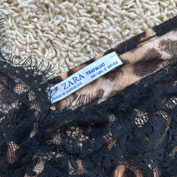 Zara Cheetah Leopard Print Lace Trim Spaghetti Strap Tank Top Size Small - Picture 2 of 3